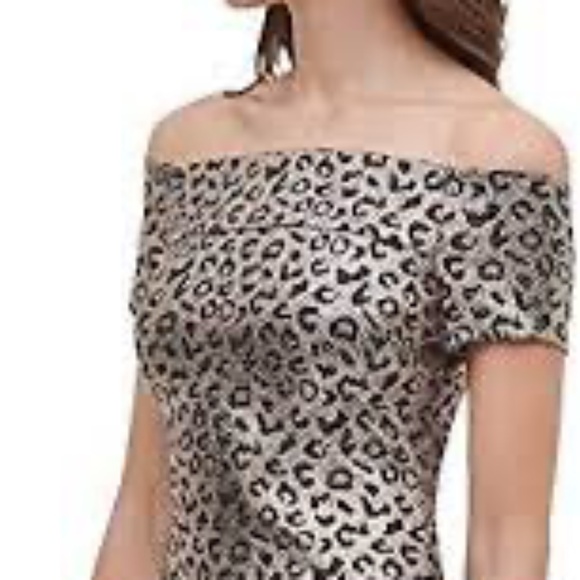 Guess off the shoulder animal print dress in gold/black size 6 - Picture 2 of 6